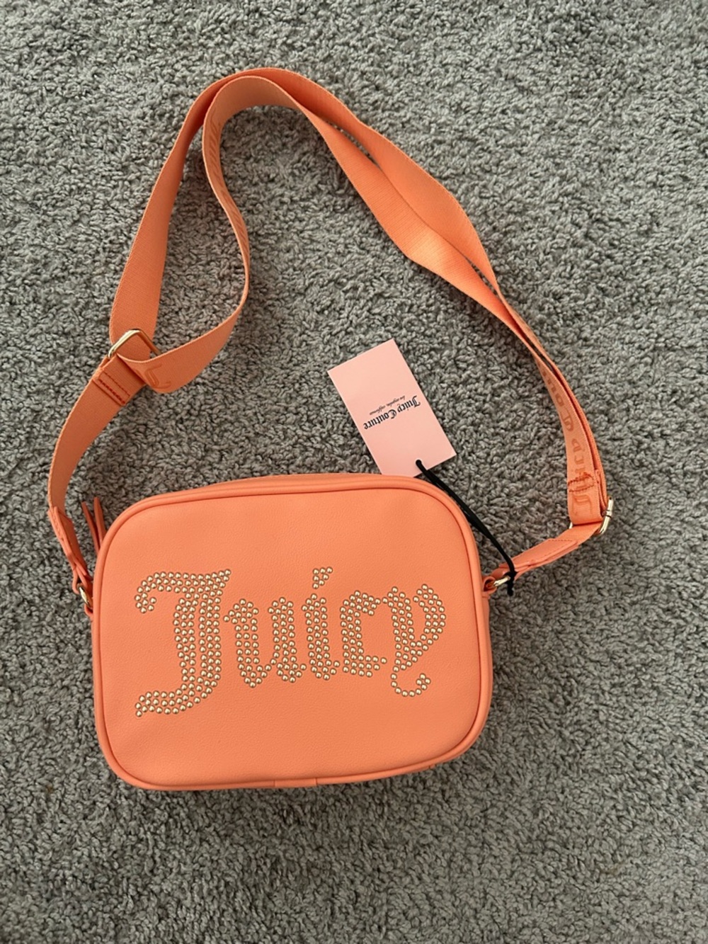 Juicy Couture Coral Orange Studded Logo Crossbody Bag